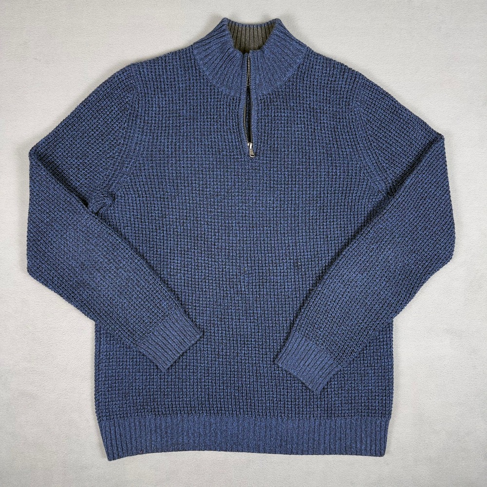 Lands End Drifter Mens M Tall Blue Waffle Knit Quarter‎ Zip
